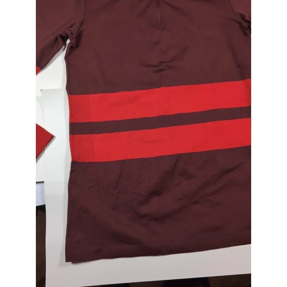 The North Face Red Stripe Secondskin Seamless 1/4 Zip Hooded Pullover Medium - Picture 6 of 9